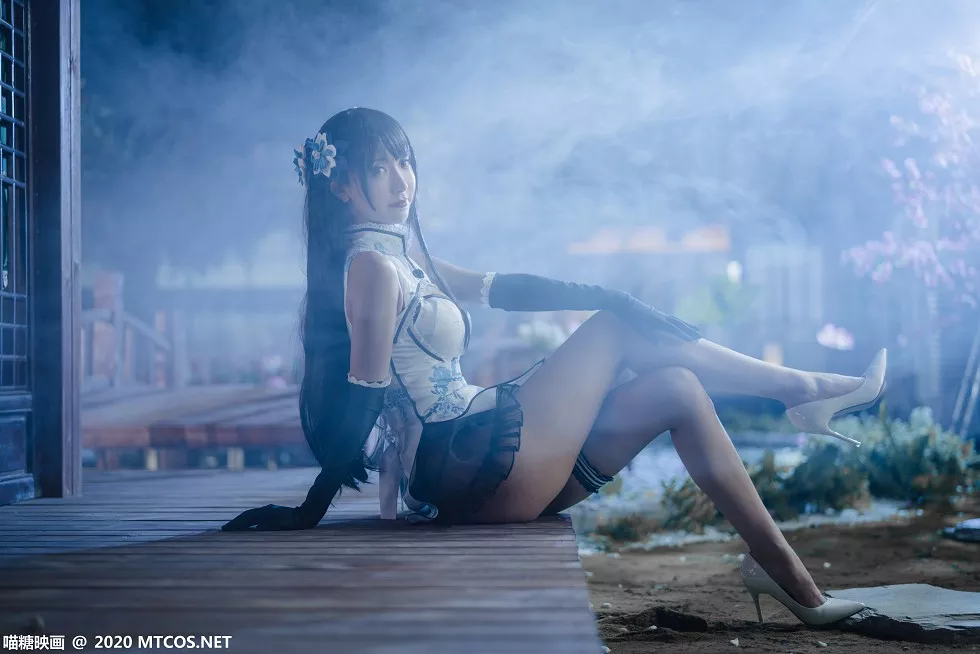 Xgyw.Org_[喵糖映画]HML.014_白色情趣旗袍美女居家私房黑色薄纱透视秀性感内裤诱惑写真14P