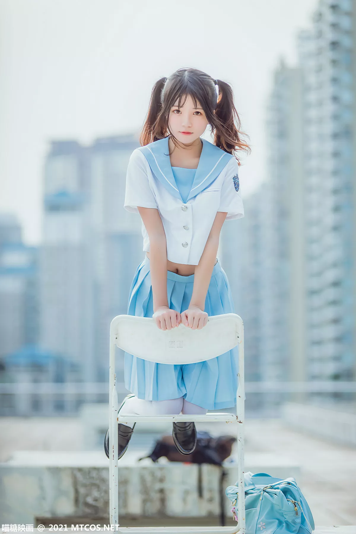 Xgyw.Org_[喵糖映画]Vol.374_双马尾美少女天台上性感女子高中生服饰配白丝袜迷人写真20P
