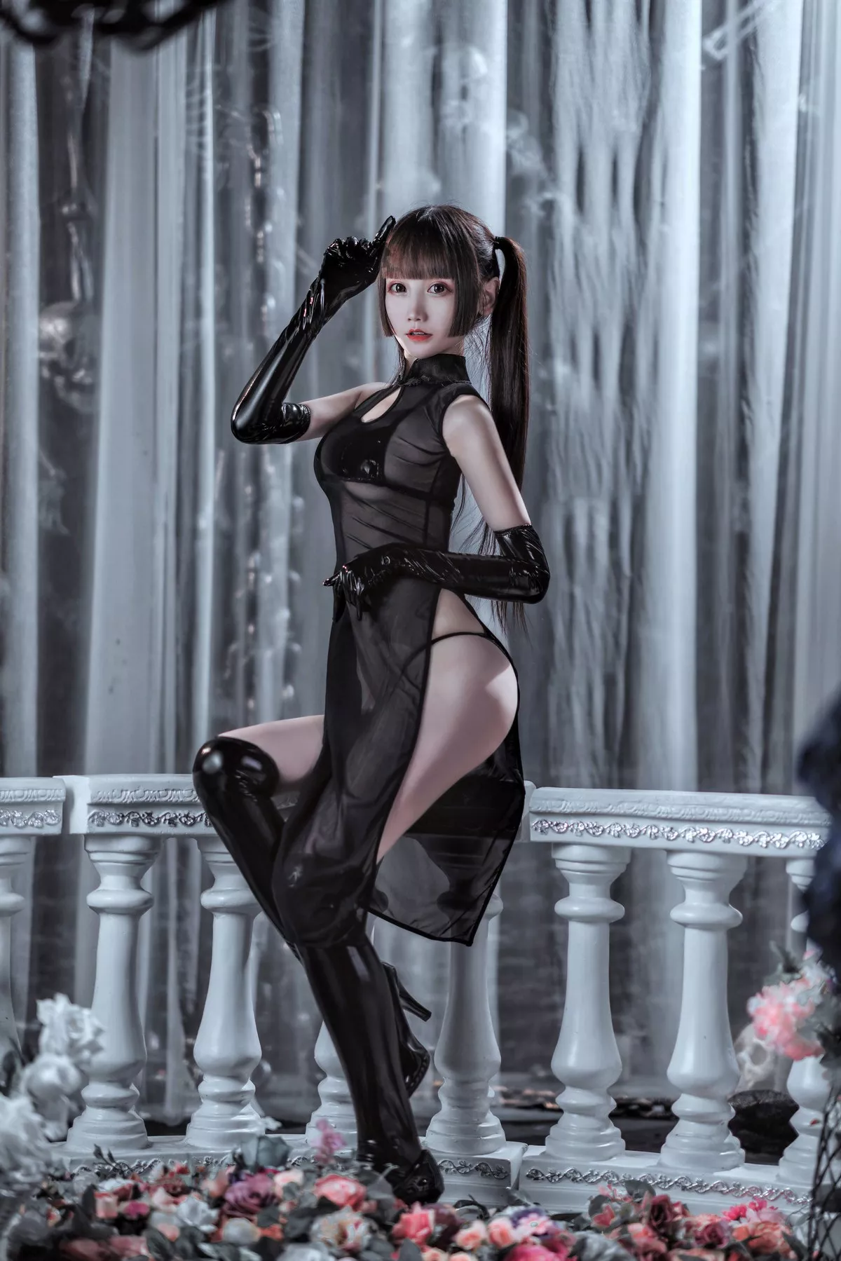 Xgyw.Org_COS少女星野咪兔透视网纱旗袍主题私房黑色三点式内衣秀火辣身材诱惑写真89P
