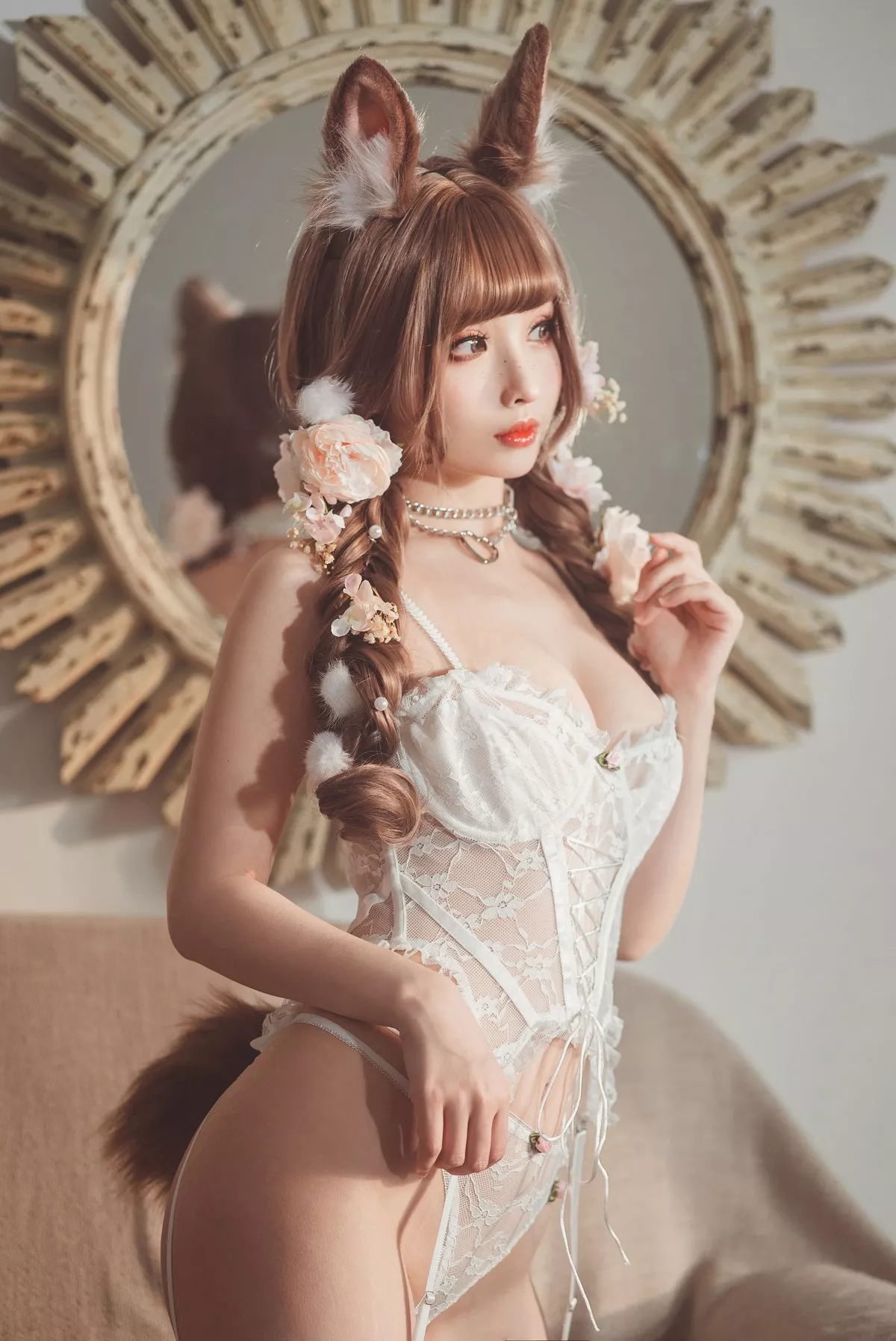 Xgyw.Org_网络美女rioko凉凉子花涧兔主题私房白色蕾丝情趣内衣配蕾丝吊袜诱惑写真35P