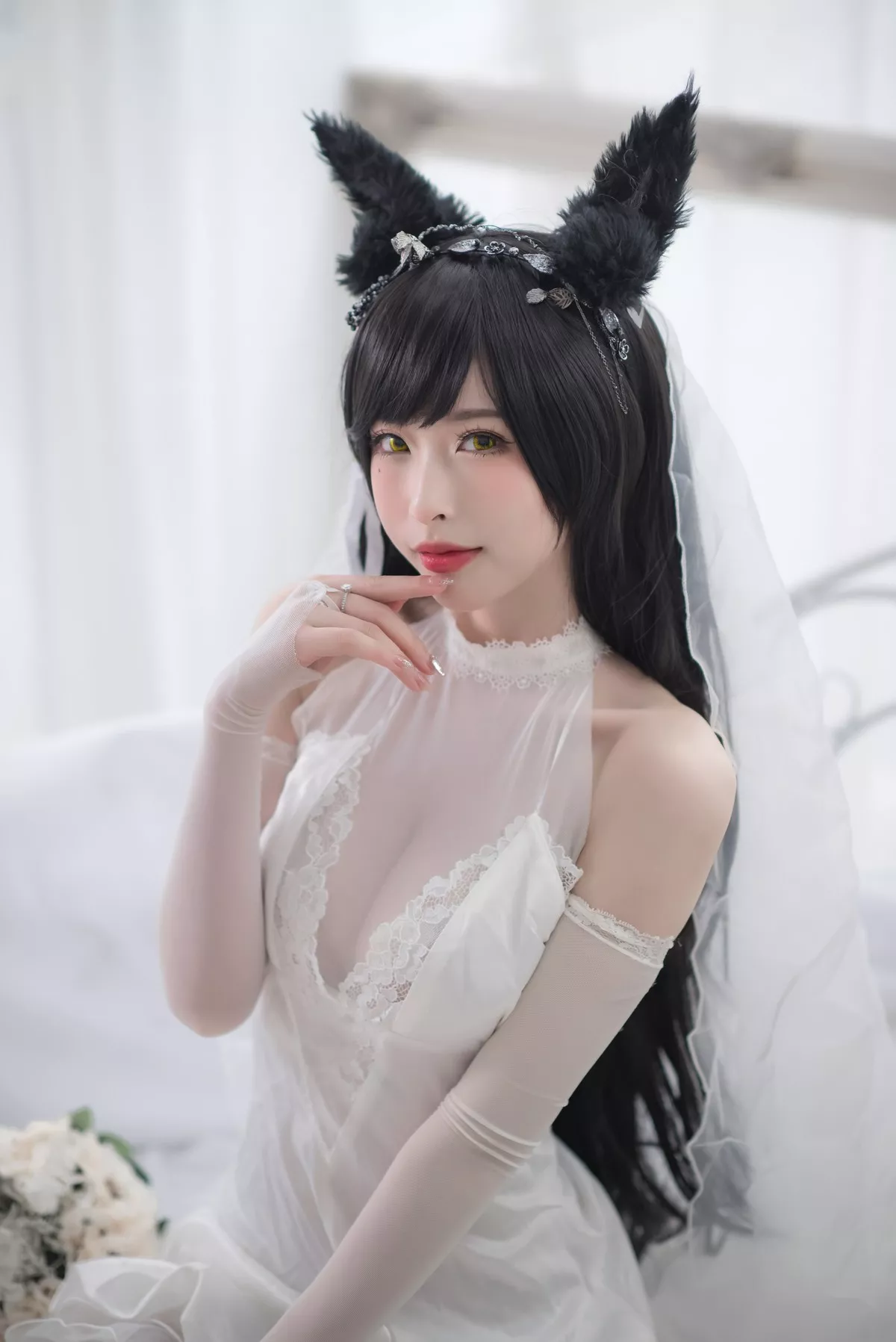 Xgyw.Org_性感尤物清水由乃爱宕婚纱主题白色薄透婚纱配蕾丝吊袜秀豪乳翘臀诱惑写真49P