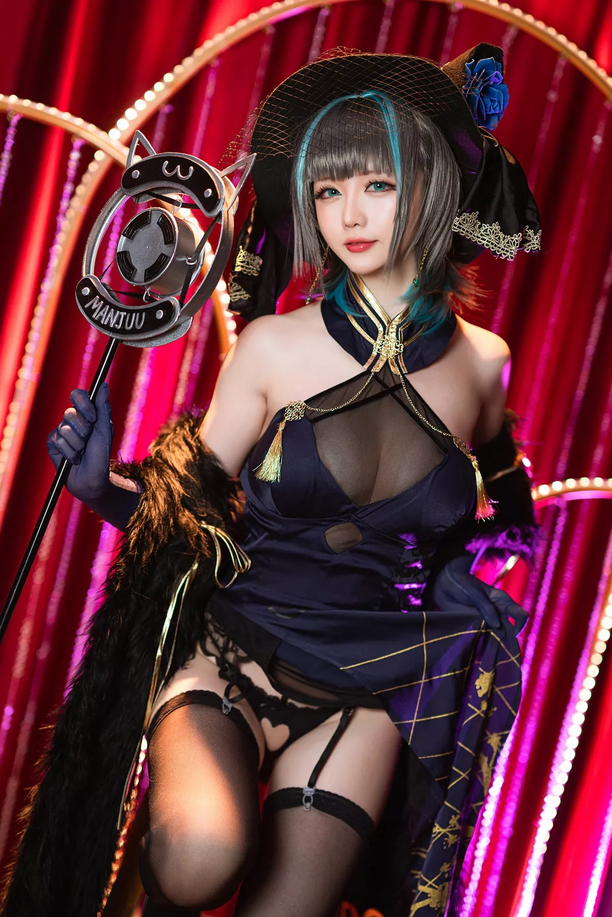 Xgyw.Org_Coser小姐姐星之迟迟柴郡音乐绚烂主题私房黑色薄透服饰配黑丝吊袜诱惑写真72P