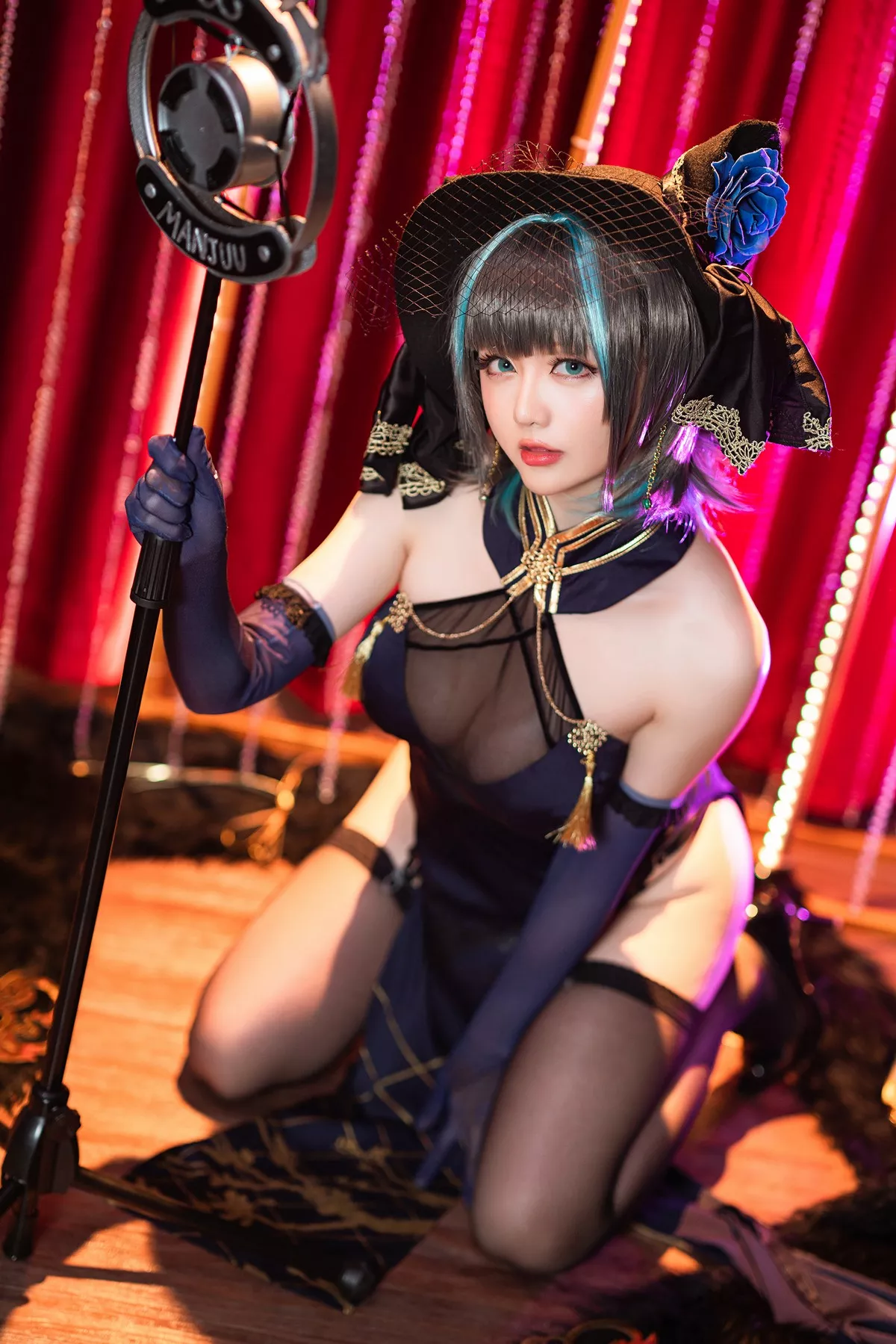 Xgyw.Org_Coser小姐姐星之迟迟柴郡音乐绚烂主题私房黑色薄透服饰配黑丝吊袜诱惑写真72P
