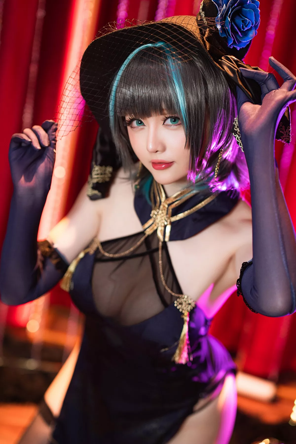 Xgyw.Org_Coser小姐姐星之迟迟柴郡音乐绚烂主题私房黑色薄透服饰配黑丝吊袜诱惑写真72P