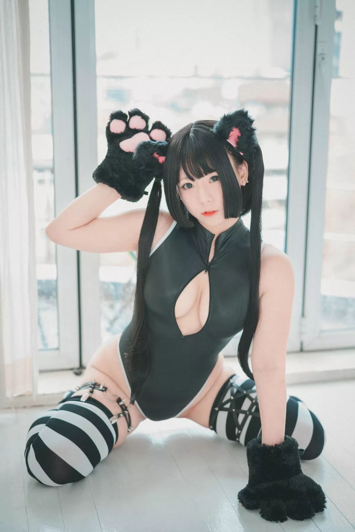 Xgyw.Org_[DJAWA]No.091_模特Maruemon_Realised Feral Cat主题私房黑色高叉连体衣诱惑写真55P