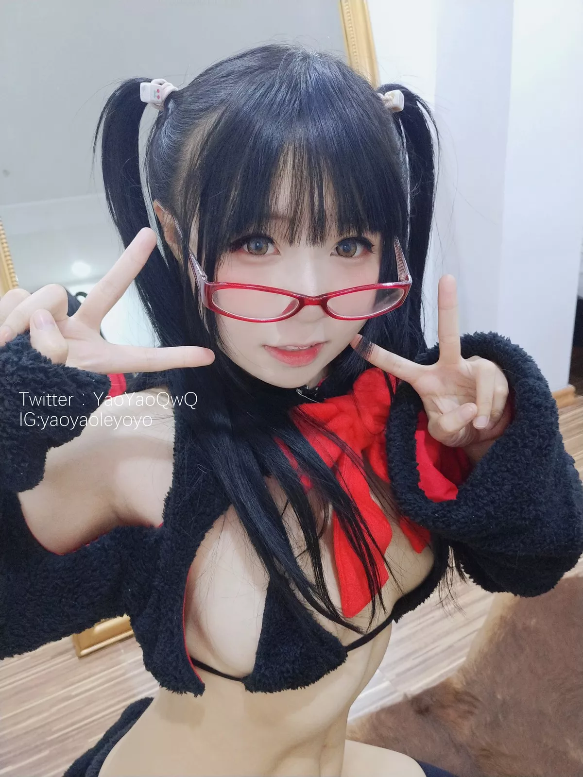 Xgyw.Org_网络美女软妹摇摇乐猫套装主题性感黑色绒毛服饰露三点式内衣迷人诱惑写真91P