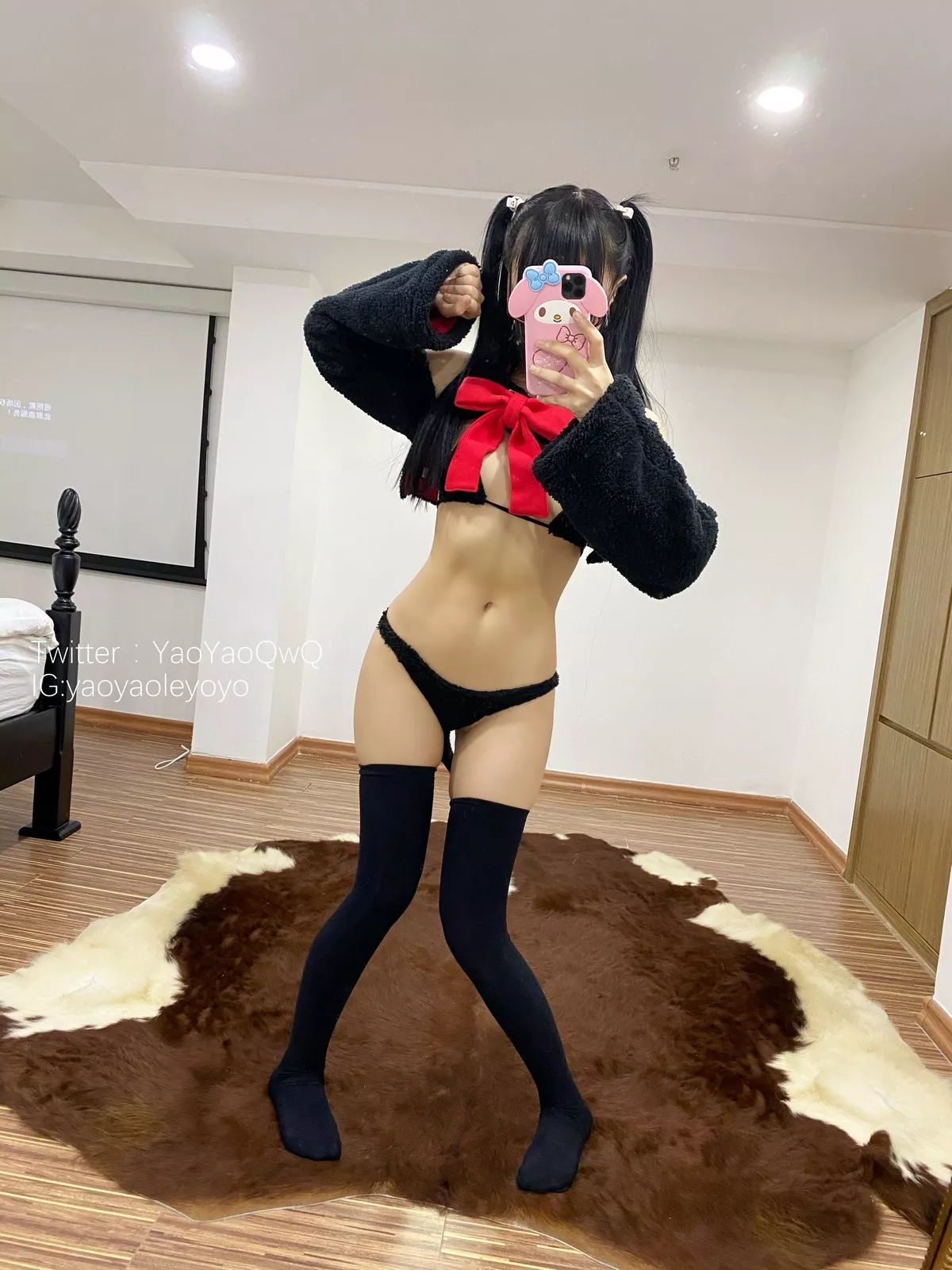 Xgyw.Org_网络美女软妹摇摇乐猫套装主题性感黑色绒毛服饰露三点式内衣迷人诱惑写真91P