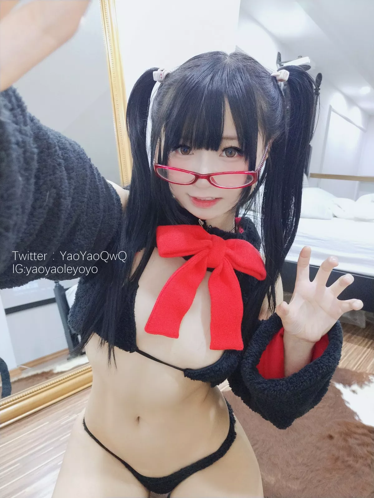 Xgyw.Org_网络美女软妹摇摇乐猫套装主题性感黑色绒毛服饰露三点式内衣迷人诱惑写真91P
