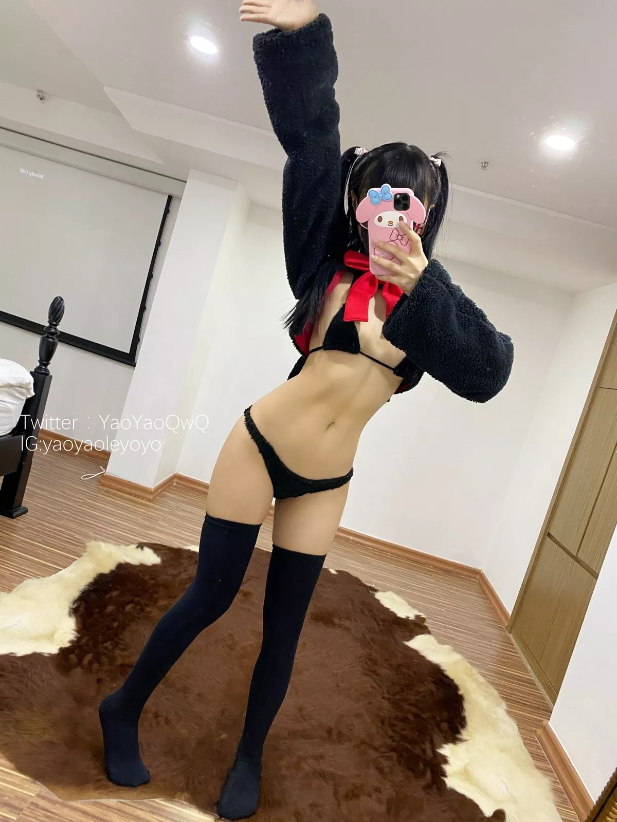 Xgyw.Org_网络美女软妹摇摇乐猫套装主题性感黑色绒毛服饰露三点式内衣迷人诱惑写真91P