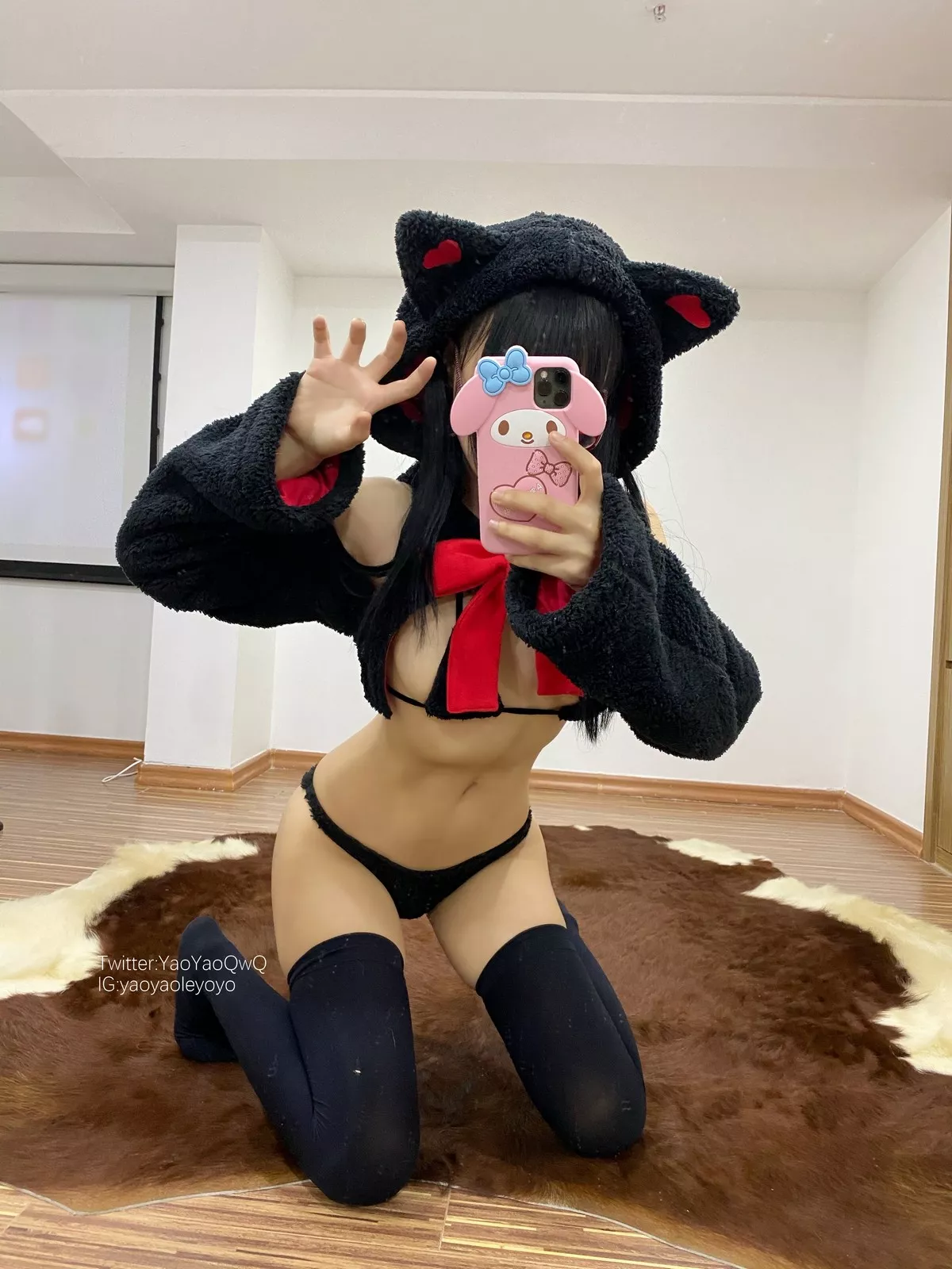 Xgyw.Org_网络美女软妹摇摇乐猫套装主题性感黑色绒毛服饰露三点式内衣迷人诱惑写真91P