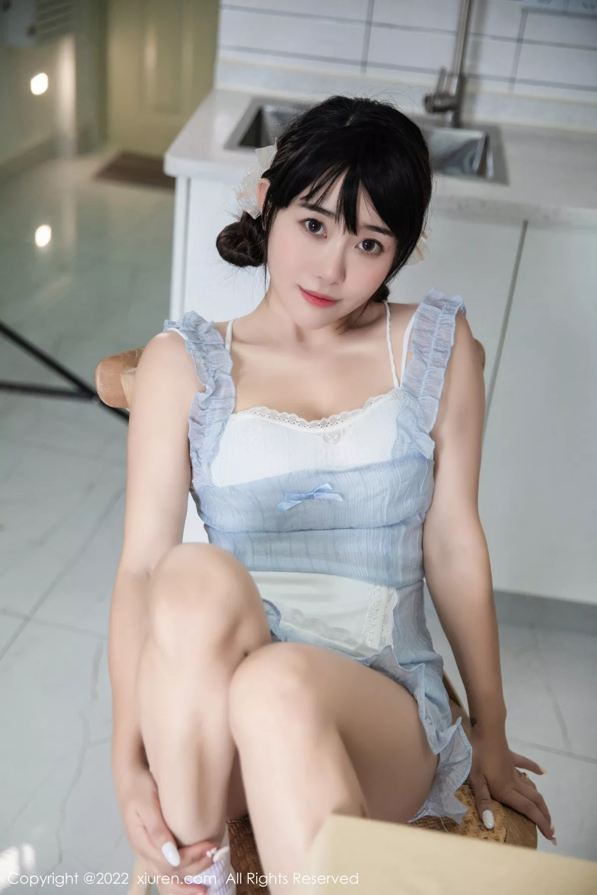 Xgyw.Org_XiuRen第5834期_模特严利娅Yuliya私房性感浅蓝色女仆服饰秀翘臀美腿诱惑写真53P