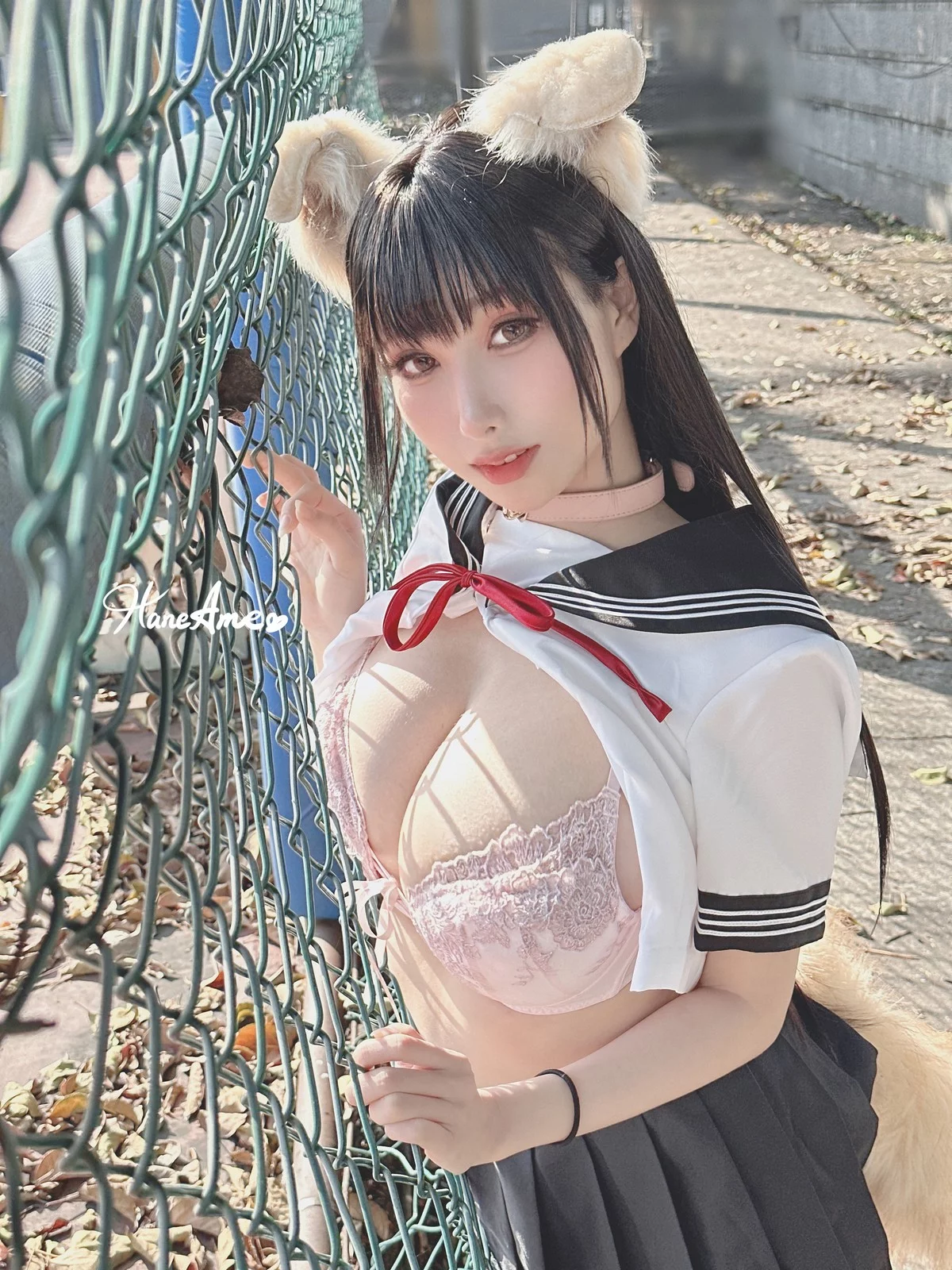 Xgyw.Org_Coser美女雨波_HaneAme柴犬学妹主题户外半脱露性感粉色内衣秀豪乳诱惑写真51P