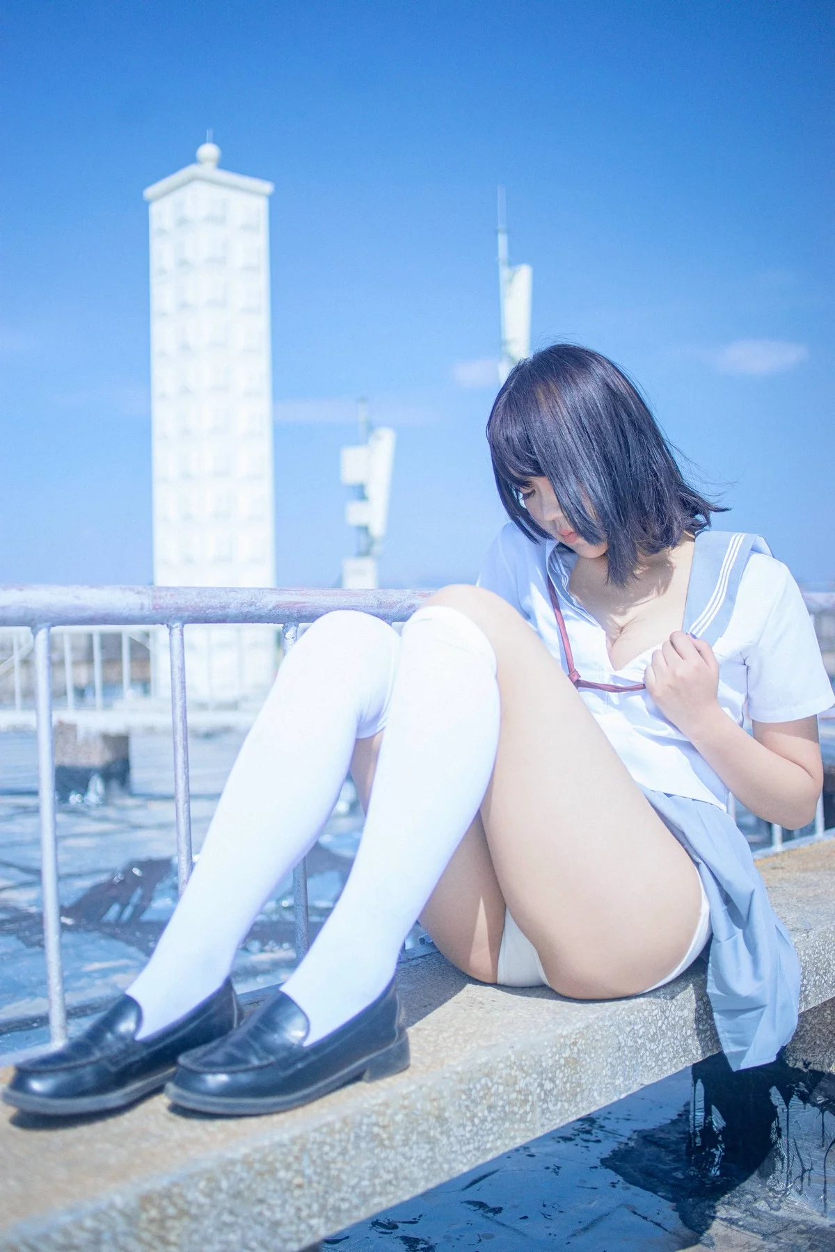 Xgyw.Org_美少女博主阿汐汐W天台JK主题户外脱性感JK制服露白色内衣配白丝袜诱惑写真40P