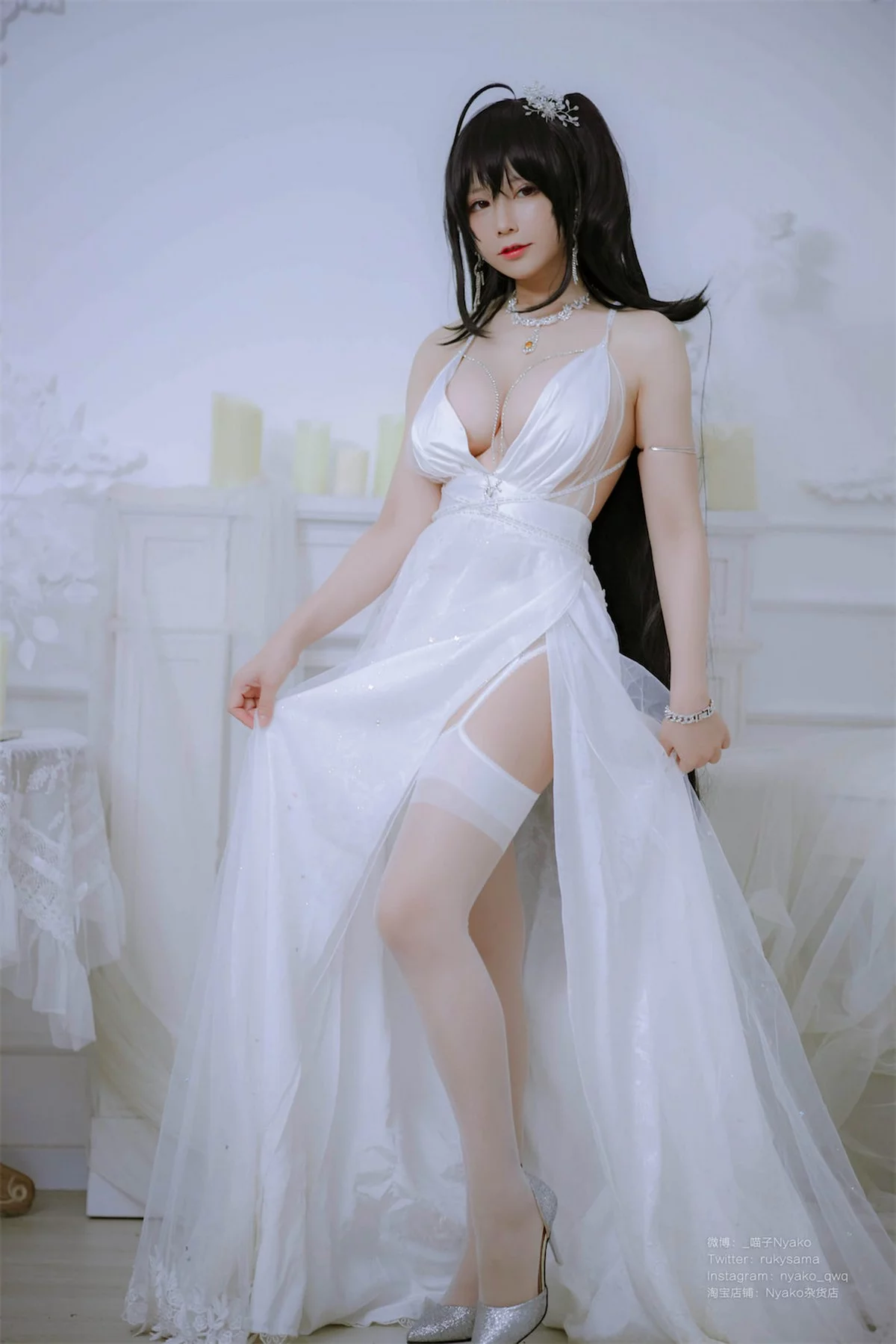 Xgyw.Org_网络美女Nyako喵子大凤纯白婚纱主题性感白色婚纱配白丝吊袜秀美腿诱惑写真65P