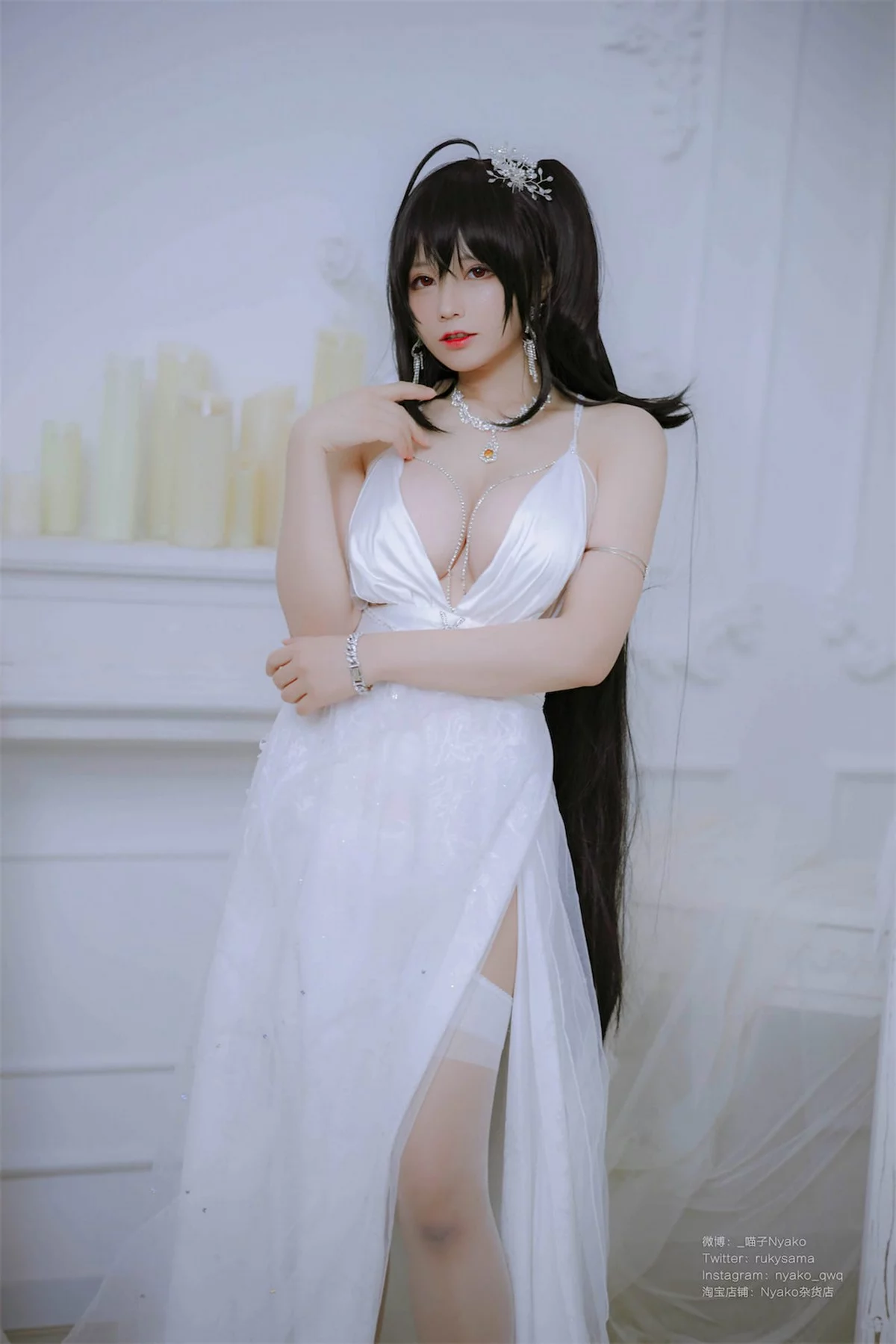 Xgyw.Org_网络美女Nyako喵子大凤纯白婚纱主题性感白色婚纱配白丝吊袜秀美腿诱惑写真65P