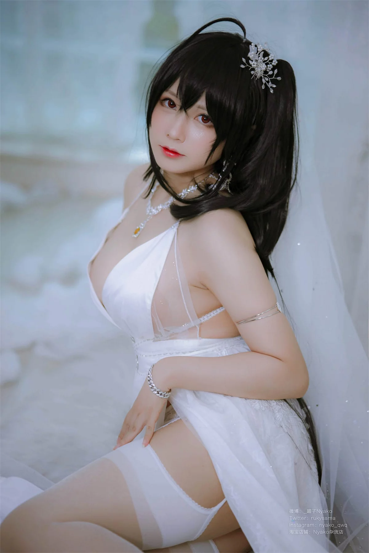 Xgyw.Org_网络美女Nyako喵子大凤纯白婚纱主题性感白色婚纱配白丝吊袜秀美腿诱惑写真65P