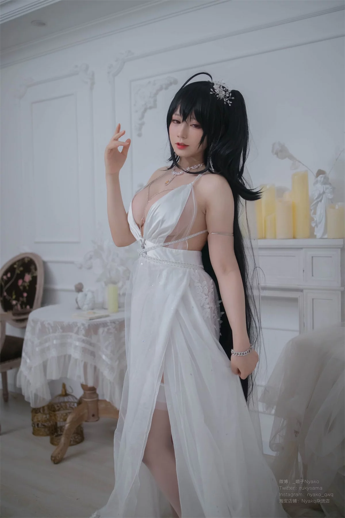Xgyw.Org_网络美女Nyako喵子大凤纯白婚纱主题性感白色婚纱配白丝吊袜秀美腿诱惑写真65P