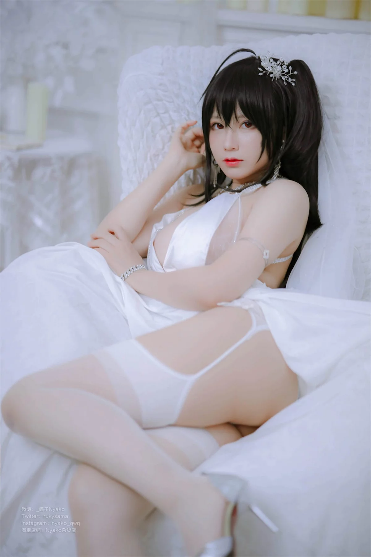 Xgyw.Org_网络美女Nyako喵子大凤纯白婚纱主题性感白色婚纱配白丝吊袜秀美腿诱惑写真65P
