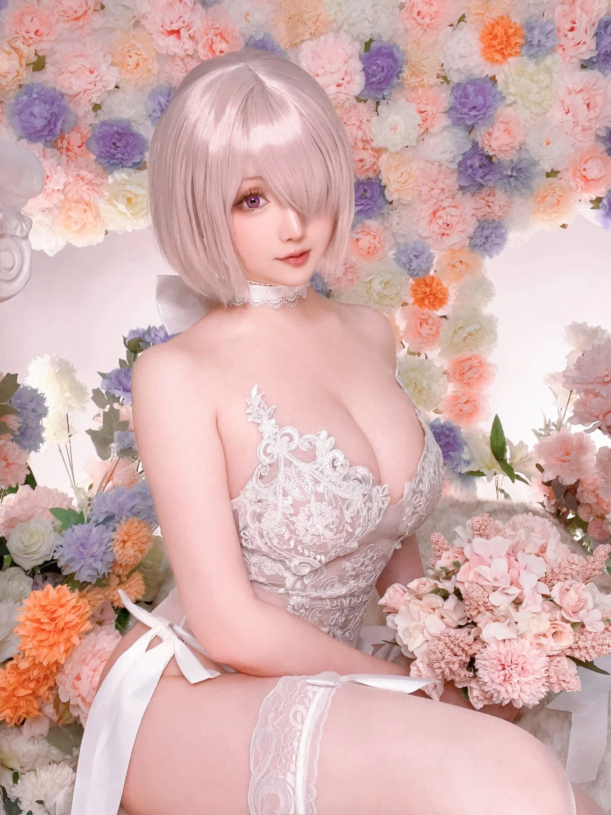 Xgyw.Org_Coser小姐姐星之迟迟玛修婚纱主题性感白色婚纱露白色蕾丝内衣惹火诱惑写真78P