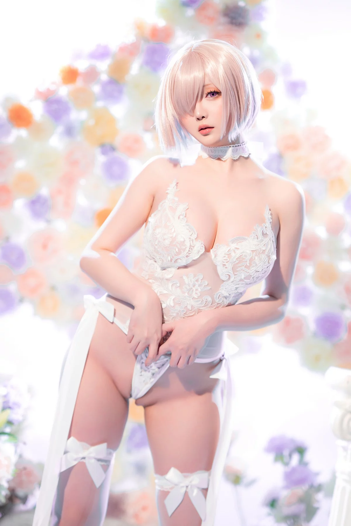 Xgyw.Org_Coser小姐姐星之迟迟玛修婚纱主题性感白色婚纱露白色蕾丝内衣惹火诱惑写真78P