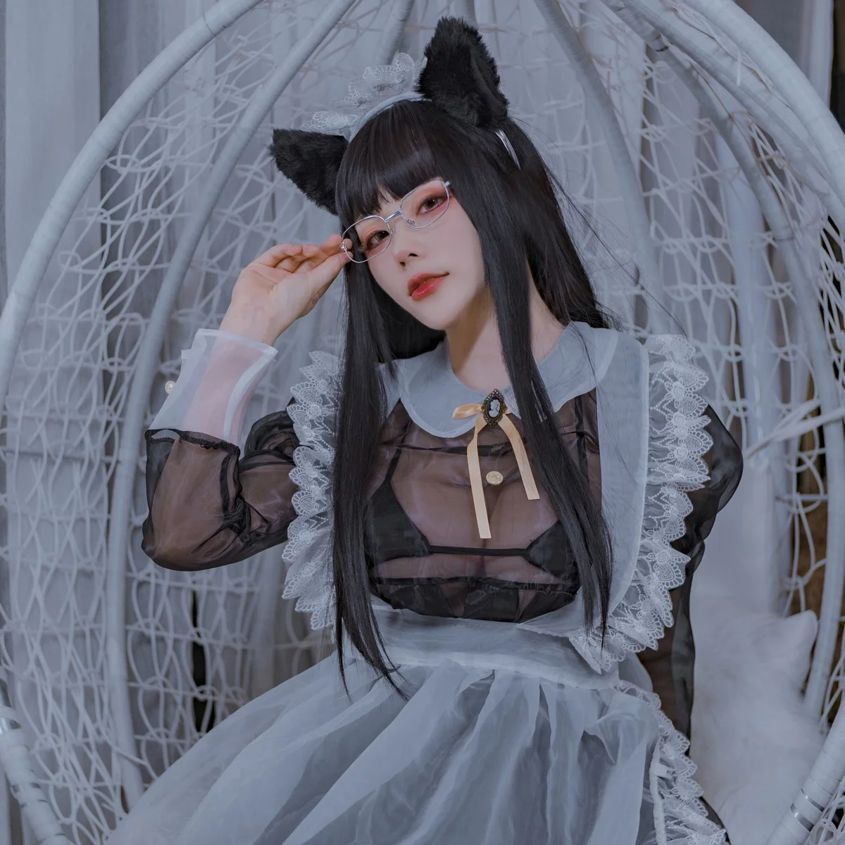 Xgyw.Org_网络美女起司块wii会长是女仆大人主题性感黑白薄透女仆装配黑丝吊袜诱惑写真44P