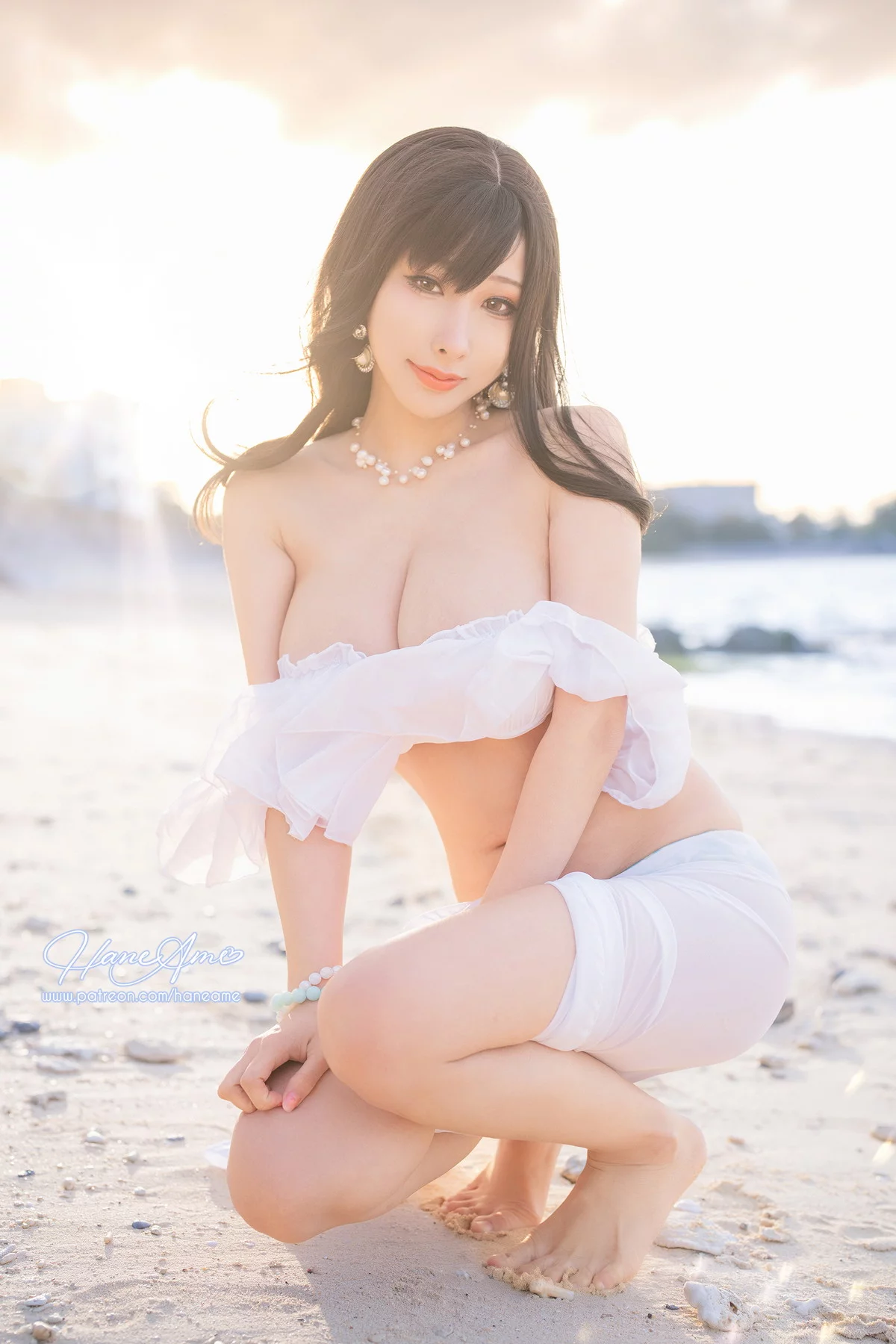 Xgyw.Org_Coser美女雨波_HaneAme冲绳白沙之恋主题沙滩白色低胸服饰秀豪乳诱惑写真41P
