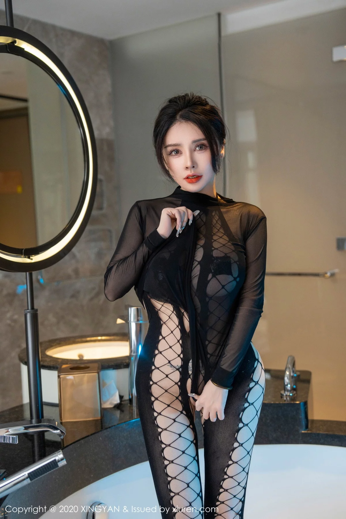 Xgyw.Org_[XINGYAN星颜社]VOL.210_模特潘娇娇性感黑色渔网式连体衣情趣服饰秀巨乳肥臀诱惑写真77P
