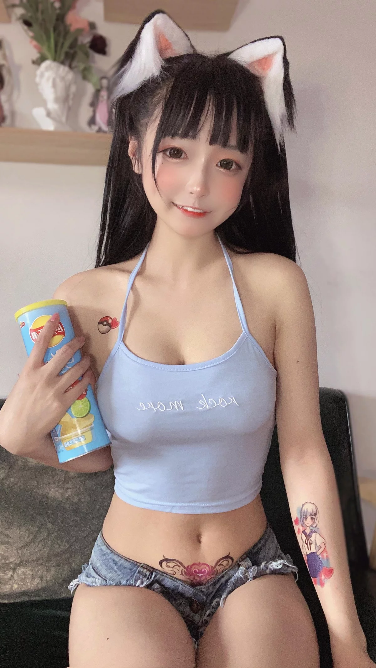 Xgyw.Org_网络美女佳佳好难啊蓝色吊带体操服主题猫女郎装扮超短牛仔裤秀美腿诱惑写真38P