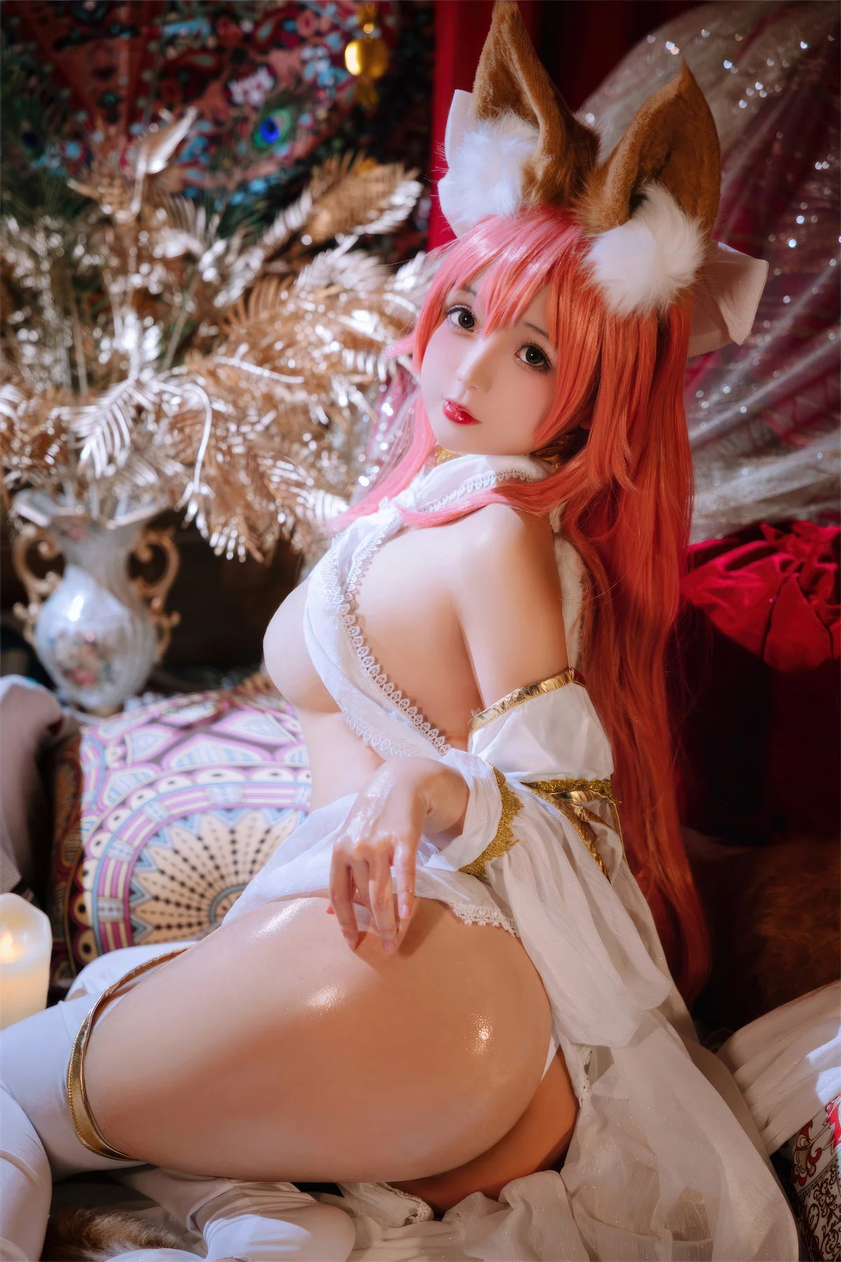 Xgyw.Org_Cosplay美女日奈娇玉藻前舞娘主题性感白色薄纱情趣服饰露油亮肌肤惹火诱惑写真54P
