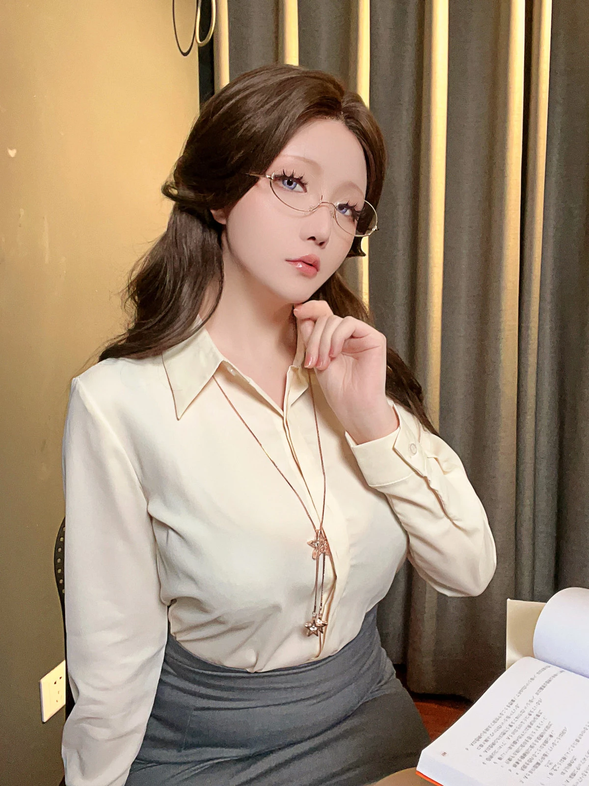 Xgyw.Org_Coser小姐姐星之迟迟家庭教师的奖励时间主题浅色衬衫露黑色蕾丝内衣迷人诱惑写真180P