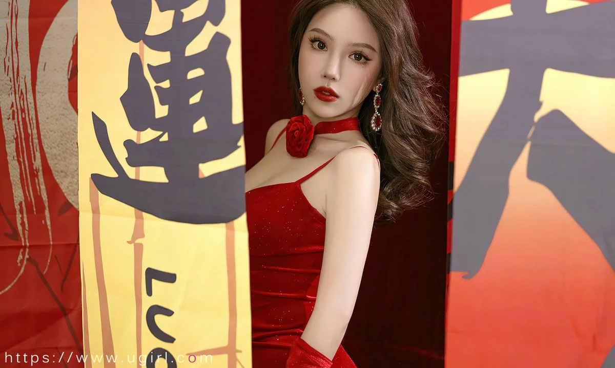 Xgyw.Org_[Ugirls爱尤物]No.2772_模特妮小妖贺岁主题性感红色低胸吊带短裙秀完美身材迷人写真35P