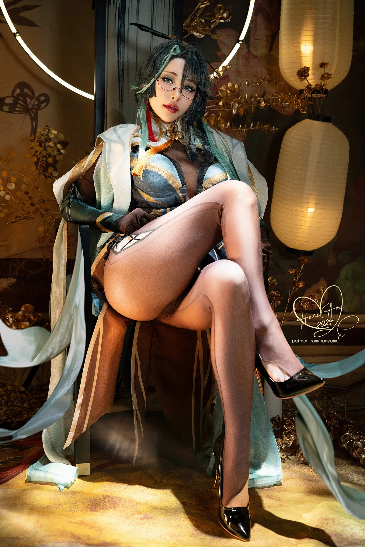 Xgyw.Org_Coser美女雨波_HaneAme仙云护圈主题性感黑色内衣配开档连体黑丝秀完美身材诱惑写真53P