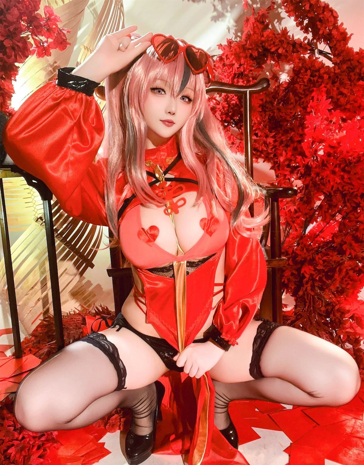 Xgyw.Org_Coser小姐姐星之迟迟布莱默顿新年旗袍主题性感红色情趣旗袍配黑丝吊袜秀丰满身材诱惑写真84P