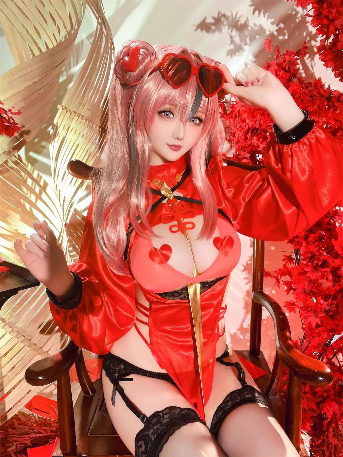 Xgyw.Org_Coser小姐姐星之迟迟布莱默顿新年旗袍主题性感红色情趣旗袍配黑丝吊袜秀丰满身材诱惑写真84P