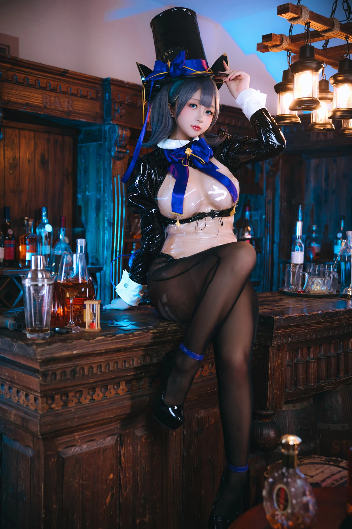 Xgyw.Org_Cosplay美女日奈娇柴郡魔术师主题性感透明连体胶衣配超薄黑丝秀丰满身材诱惑写真80P