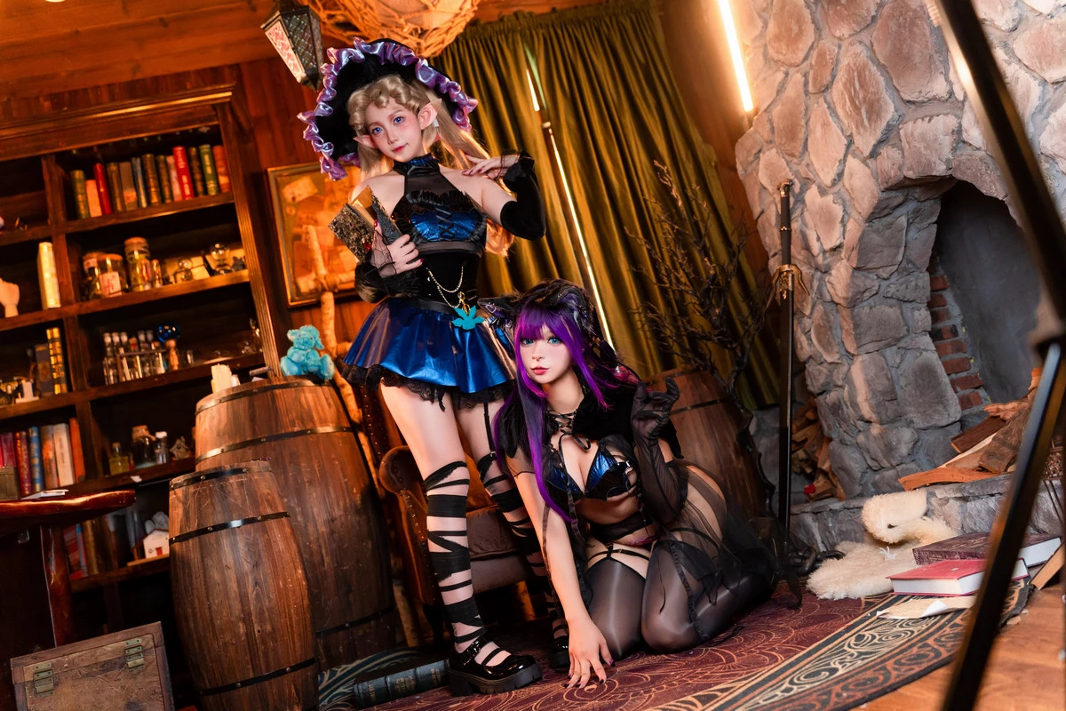 Xgyw.Org_Coser美女小和甜酒&橙风千雅-万圣双人魔女猫咪主题性感黑色薄透连体衣诱惑写真118P