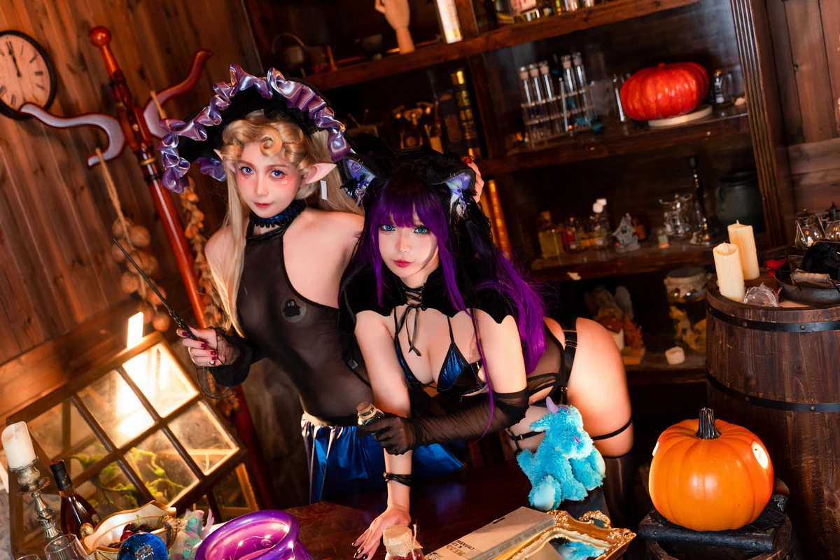 Xgyw.Org_Coser美女小和甜酒&橙风千雅-万圣双人魔女猫咪主题性感黑色薄透连体衣诱惑写真118P