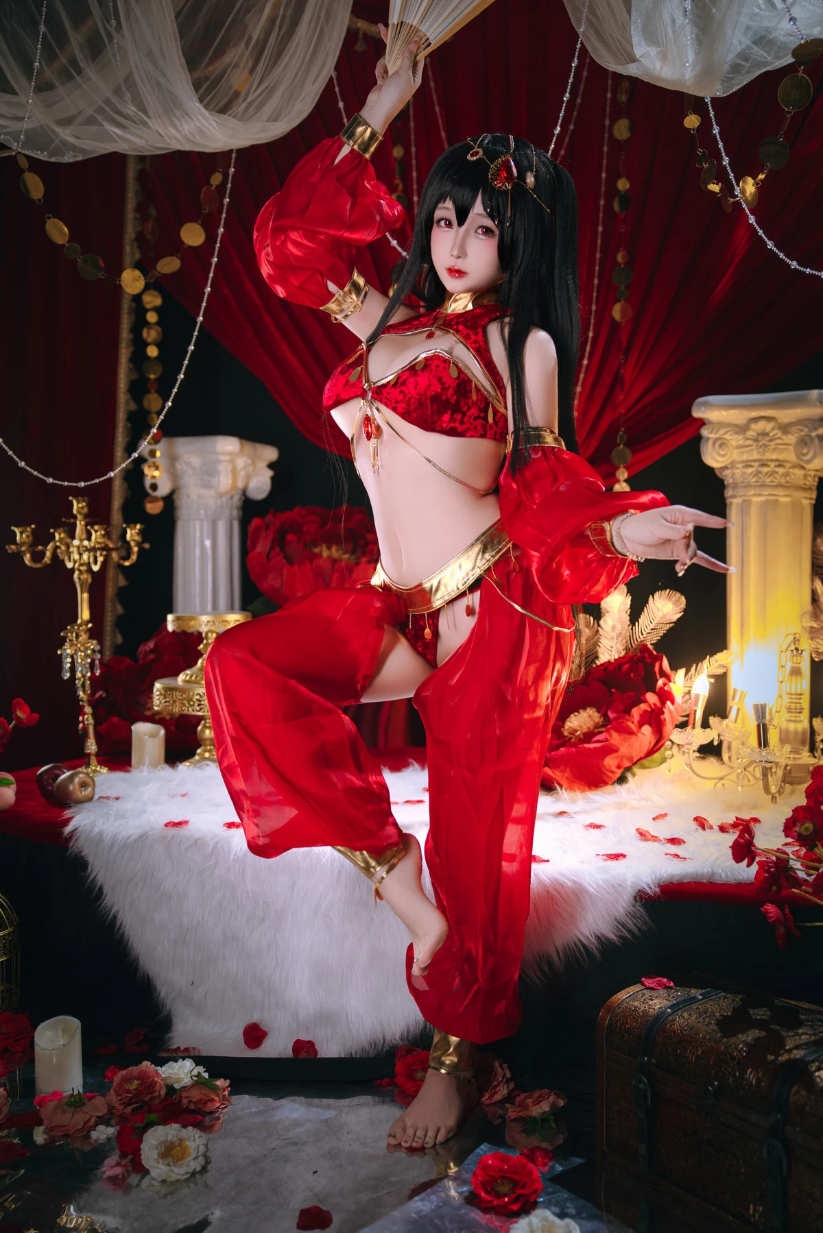 Xgyw.Org_Cosplay美女日奈娇大凤舞姬主题性感红色旗袍服饰露红色内衣秀翘臀美腿诱惑写真97P