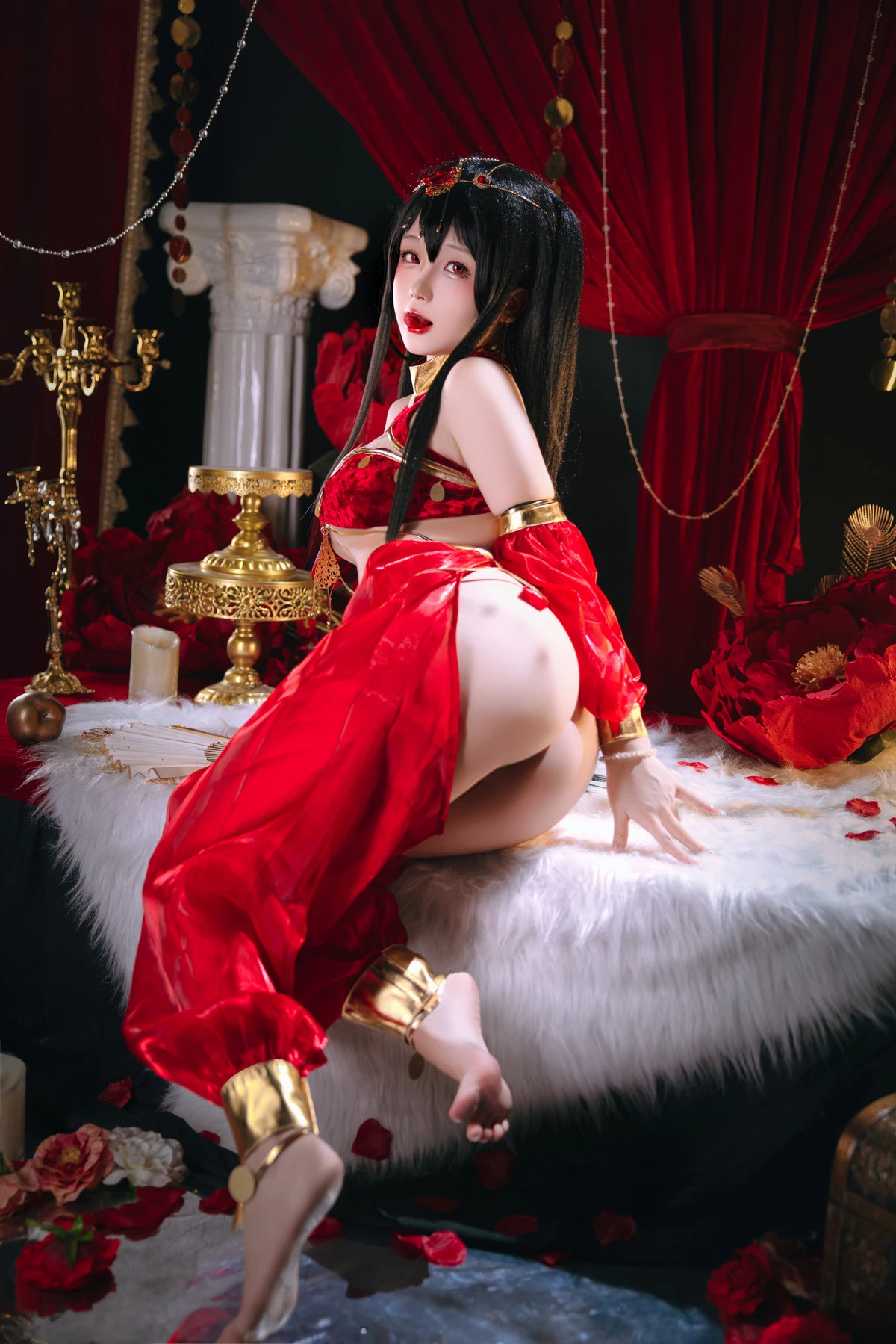 Xgyw.Org_Cosplay美女日奈娇大凤舞姬主题性感红色旗袍服饰露红色内衣秀翘臀美腿诱惑写真97P