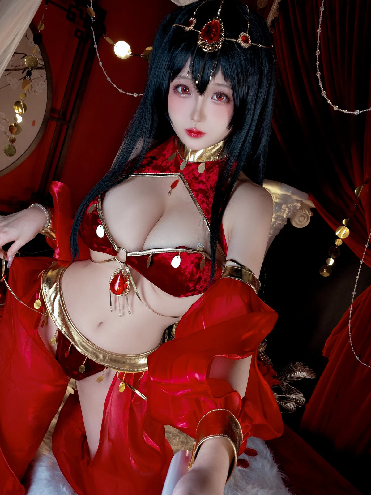 Xgyw.Org_Cosplay美女日奈娇大凤舞姬主题性感红色旗袍服饰露红色内衣秀翘臀美腿诱惑写真97P