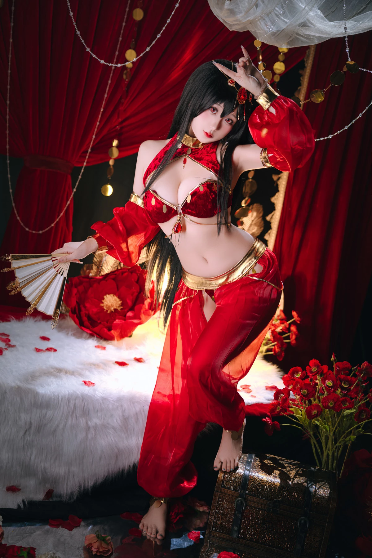 Xgyw.Org_Cosplay美女日奈娇大凤舞姬主题性感红色旗袍服饰露红色内衣秀翘臀美腿诱惑写真97P