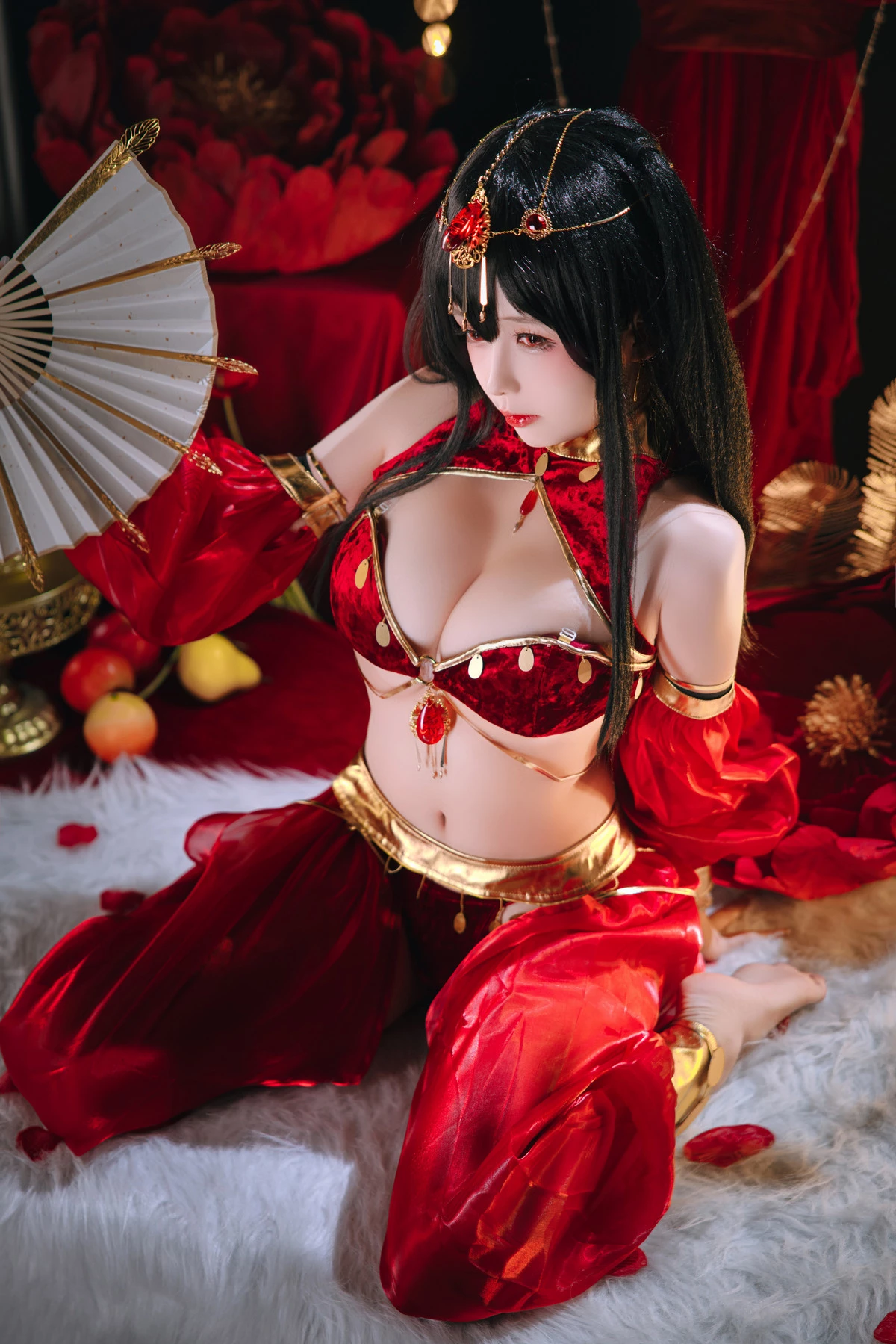 Xgyw.Org_Cosplay美女日奈娇大凤舞姬主题性感红色旗袍服饰露红色内衣秀翘臀美腿诱惑写真97P