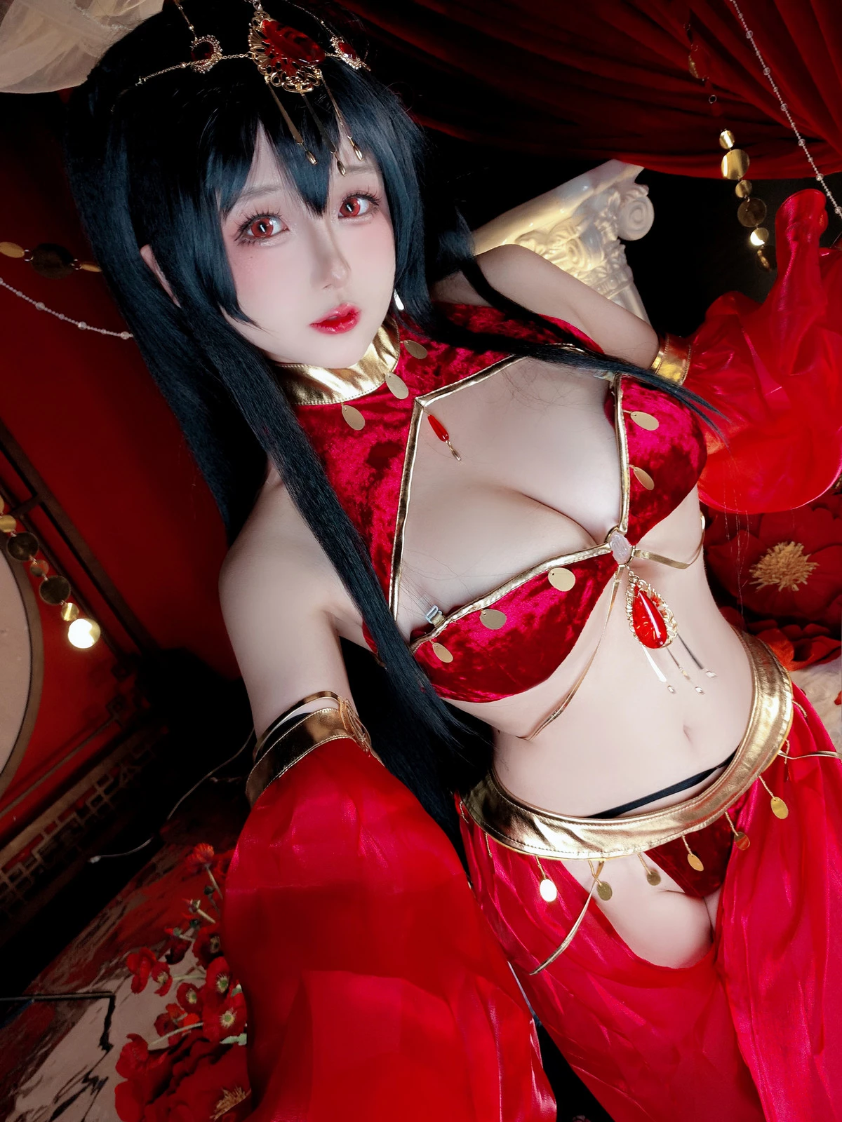 Xgyw.Org_Cosplay美女日奈娇大凤舞姬主题性感红色旗袍服饰露红色内衣秀翘臀美腿诱惑写真97P