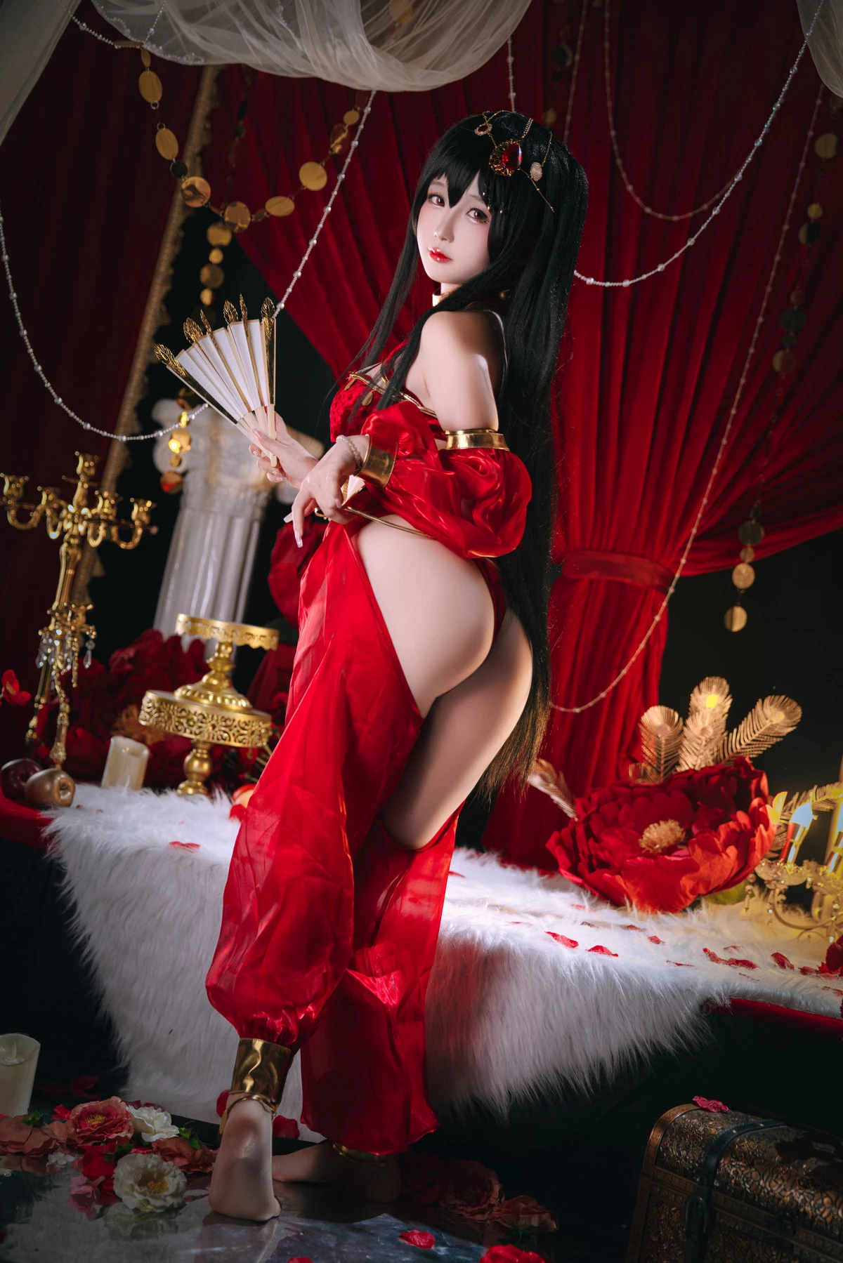 Xgyw.Org_Cosplay美女日奈娇大凤舞姬主题性感红色旗袍服饰露红色内衣秀翘臀美腿诱惑写真97P