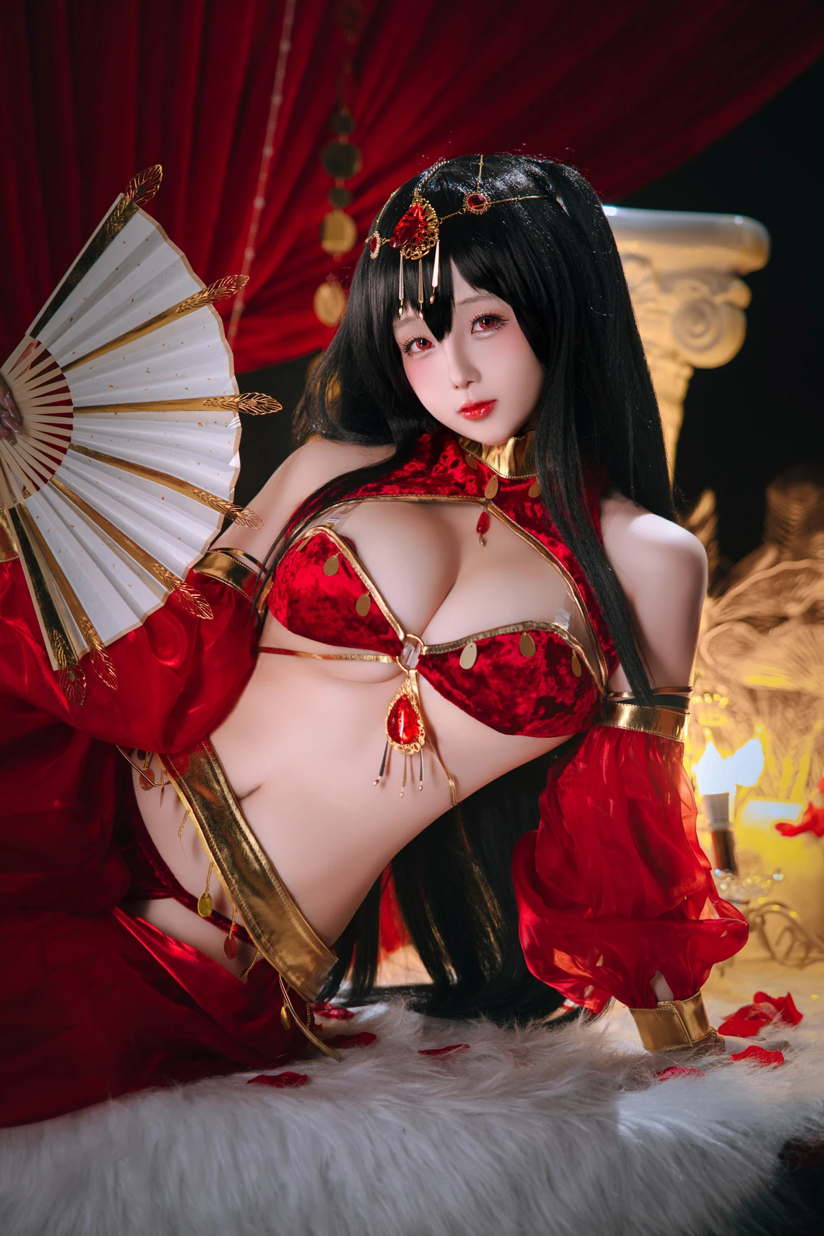 Xgyw.Org_Cosplay美女日奈娇大凤舞姬主题性感红色旗袍服饰露红色内衣秀翘臀美腿诱惑写真97P