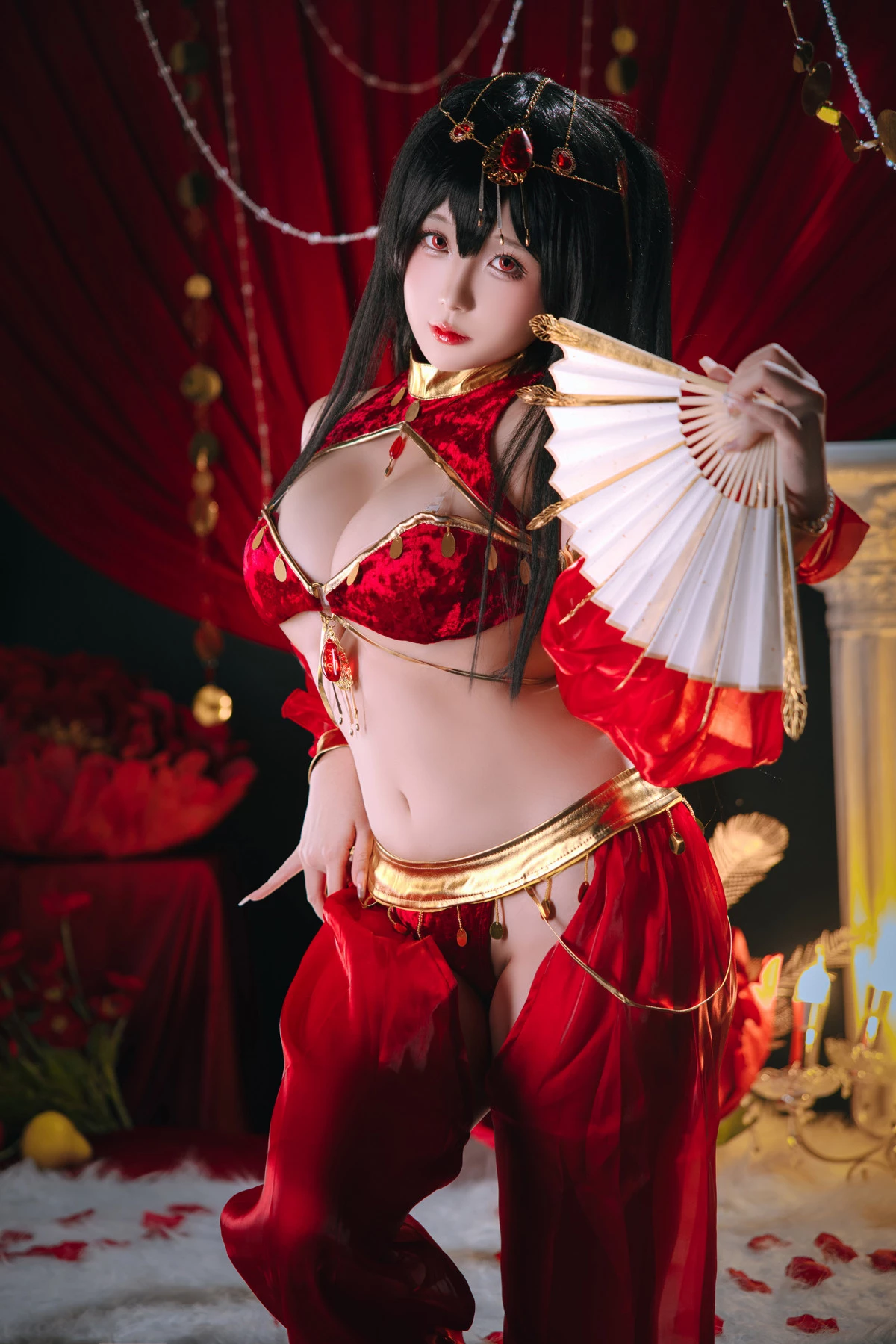 Xgyw.Org_Cosplay美女日奈娇大凤舞姬主题性感红色旗袍服饰露红色内衣秀翘臀美腿诱惑写真97P