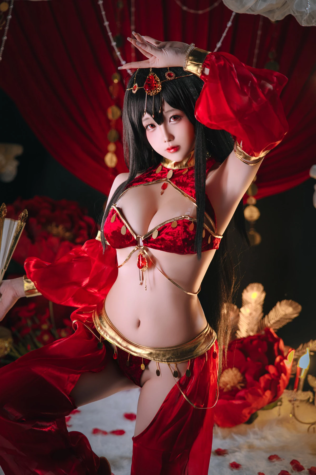 Xgyw.Org_Cosplay美女日奈娇大凤舞姬主题性感红色旗袍服饰露红色内衣秀翘臀美腿诱惑写真97P