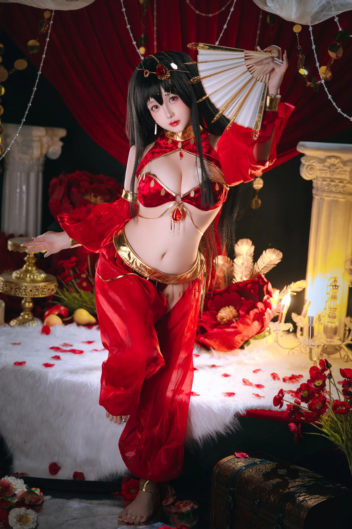 Xgyw.Org_Cosplay美女日奈娇大凤舞姬主题性感红色旗袍服饰露红色内衣秀翘臀美腿诱惑写真97P