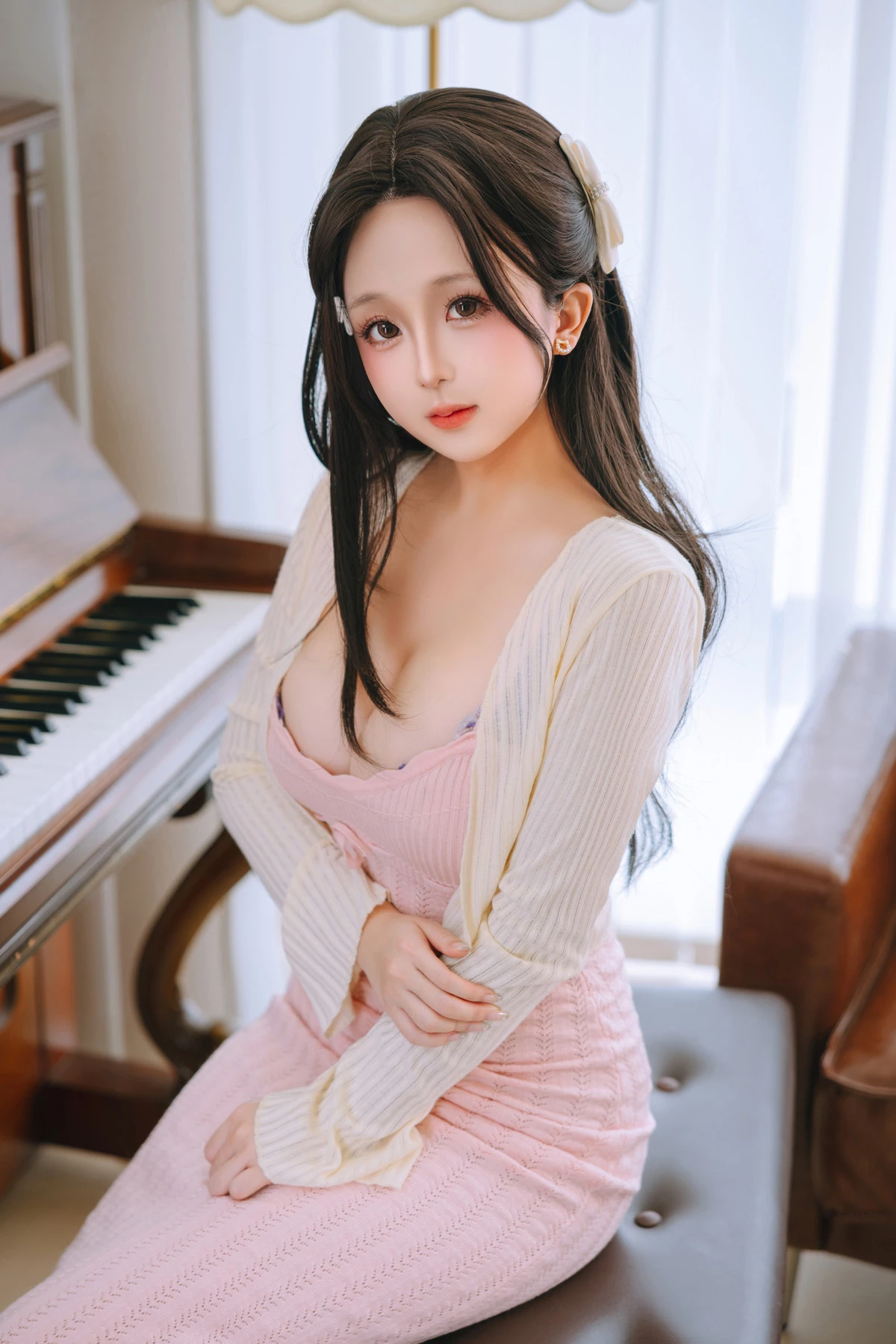 Xgyw.Org_Cosplay美女日奈娇钢琴老师主题性感粉色连衣长裙露情趣内衣秀惹火身材诱惑写真180P