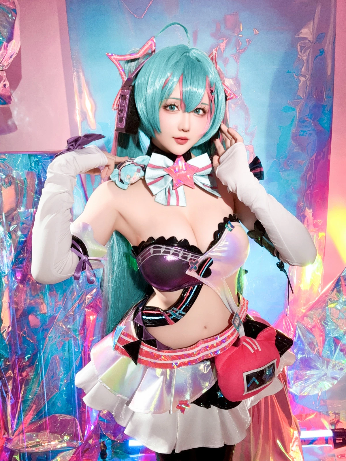 Xgyw.Org_Coser小姐姐星之迟迟Miku初音未来喵斯快跑主题性感内衣配黑皮长袜秀完美身材诱惑写真73P